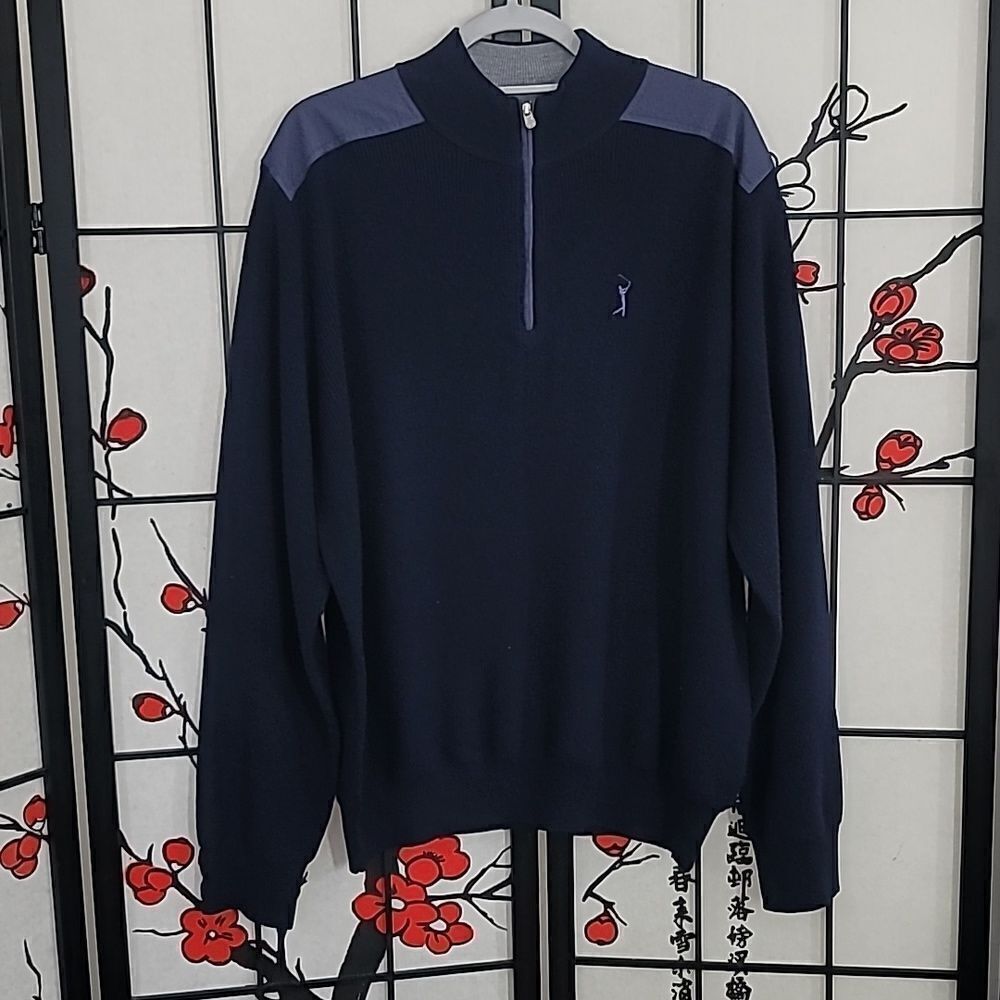 NWT Peter Millar X Large Mens 1/4 Zip 100% Merino Wool Sweater Navy MSRP $275.